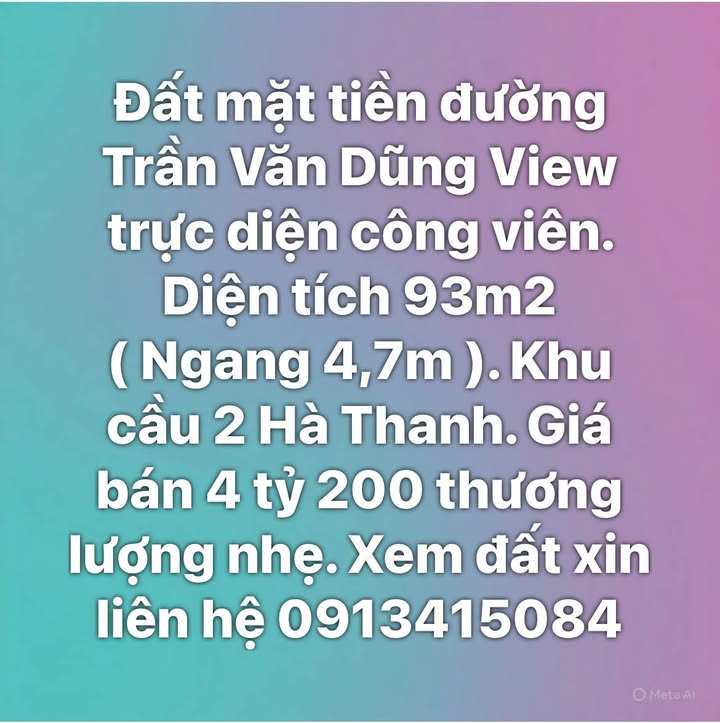Đất mặt tiền đường Trần Văn Dũng Quy Nhơn 93m² giá 4.2 tỷ - View công viên đẹp!