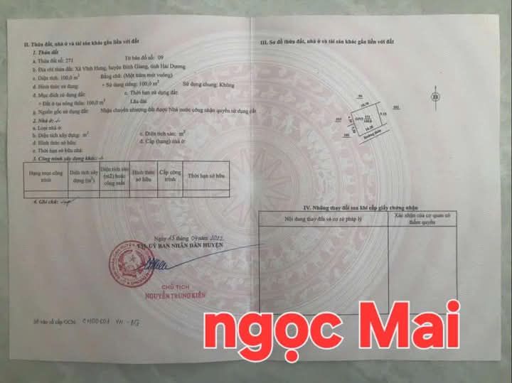 Đất nền Vĩnh Hưng, Bình Giang 100m² giá 1.xx tỷ - Đường ô tô vào tận nơi!