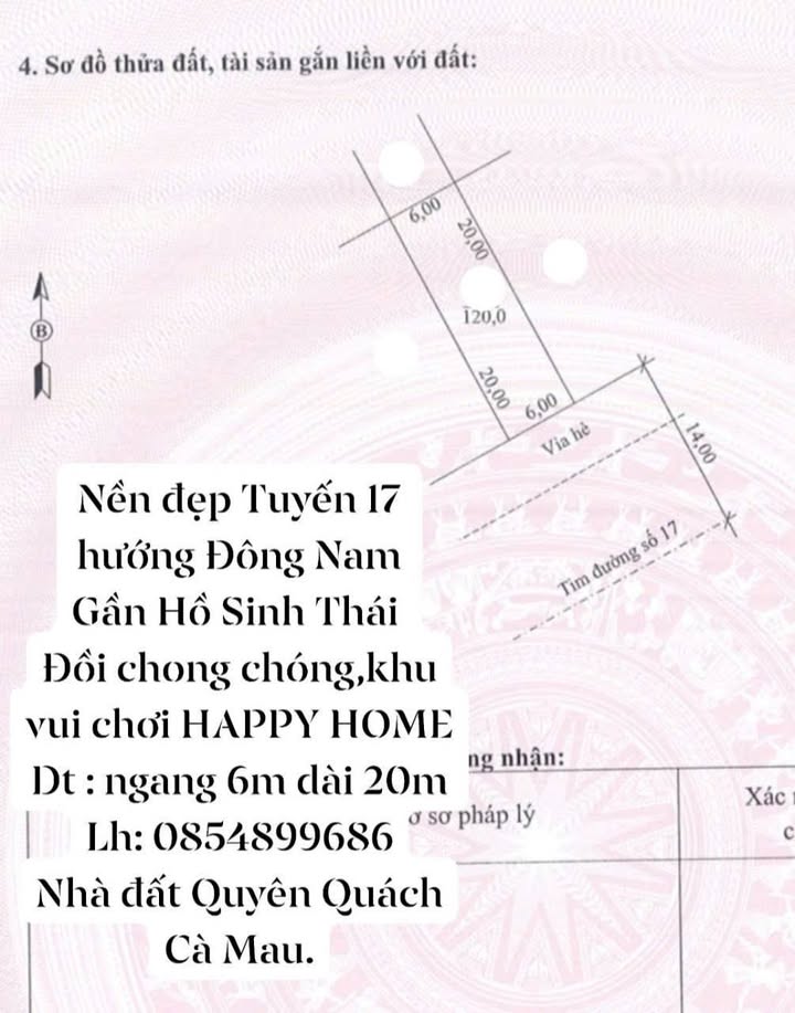 Đất nền đẹp khu Happy Home Cà Mau 120m² giá 1 tỷ - Sổ hồng chính chủ!
