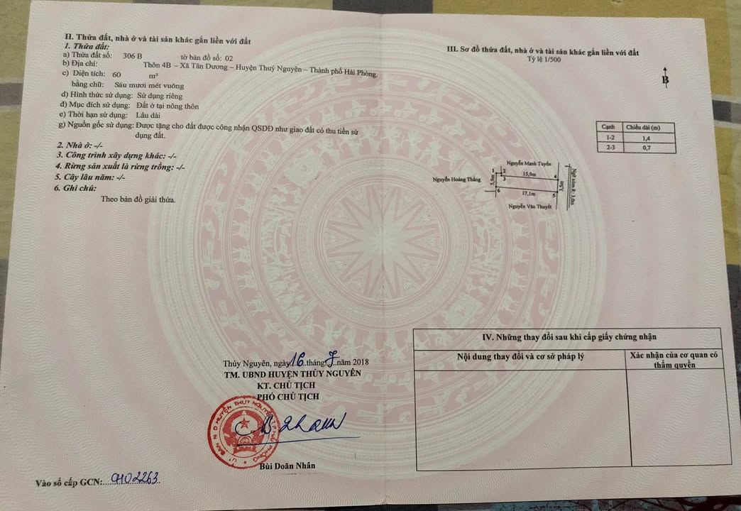 Đất thổ cư Tân Dương, Thủy Nguyên 60m² - Chính chủ, giao ngay!