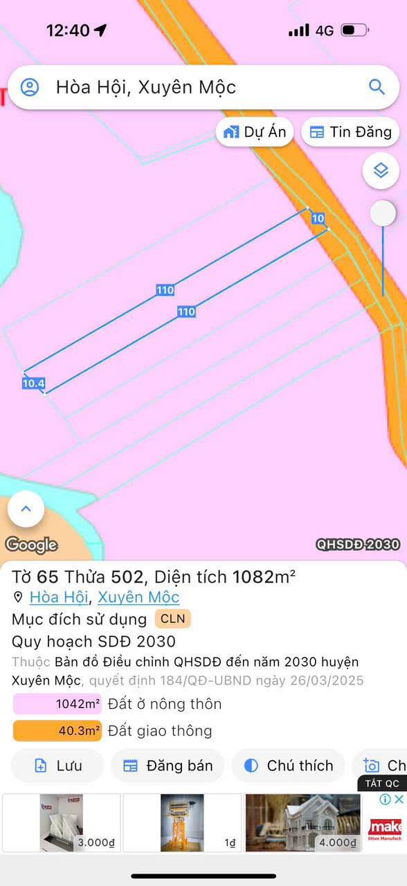 Đất nền Hòa Hội - Xuyên Mộc 1000m² giá 980 triệu - Mặt tiền đường nhựa rộng rãi!