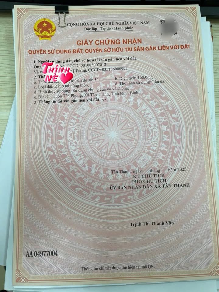 Đất nền dự án Thanh Phong, Hà Nam 100m² giá chỉ 2.8 tỷ - Pháp lý sổ đỏ trao tay!