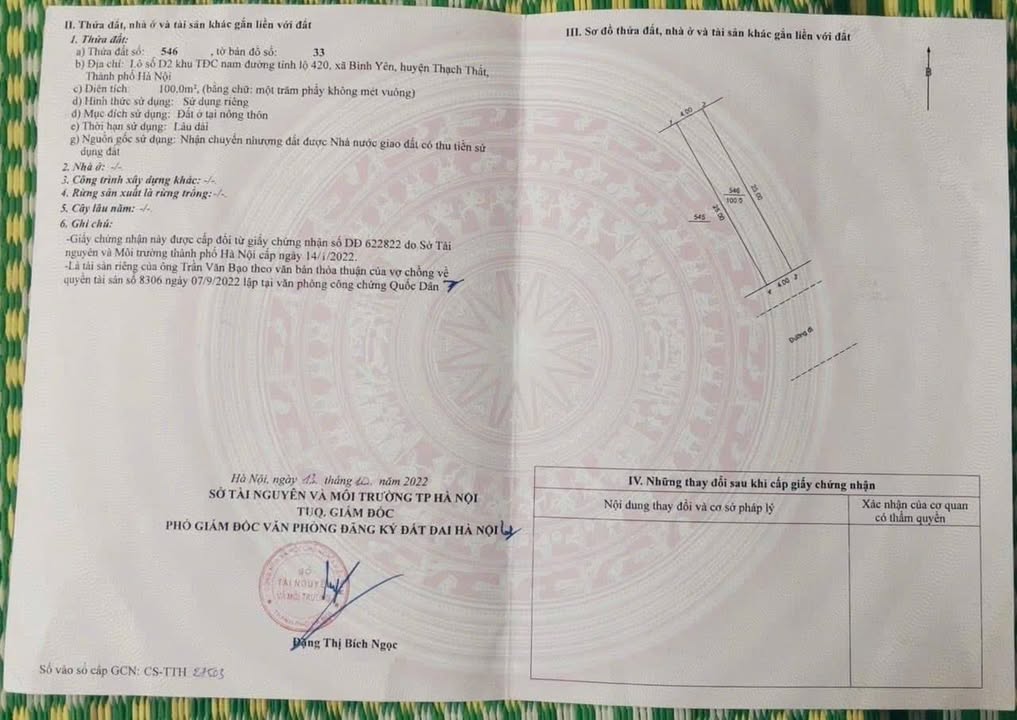 Đất nền TĐC Bình Yên, Thạch Thất 100m² - Vị trí đẹp, hướng Đông Nam!