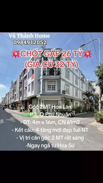 Bán gấp FrontHouse 2MT Hoa Lan, P.2, Q.Phú Nhuận 61m² giá 26 tỷ - Cơ hội đầu tư tuyệt vời!