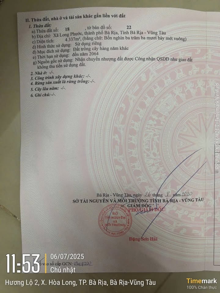 Đất nền 4.337m² xã Long Phước, Bà Rịa - Vũng Tàu giá 7.2 tỷ - Đầu tư sinh lời ngay!