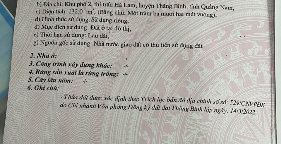 Đất nền đường Nguyễn Thuật, thị trấn Hà Lam 132m² - Vị trí trung tâm thuận lợi!