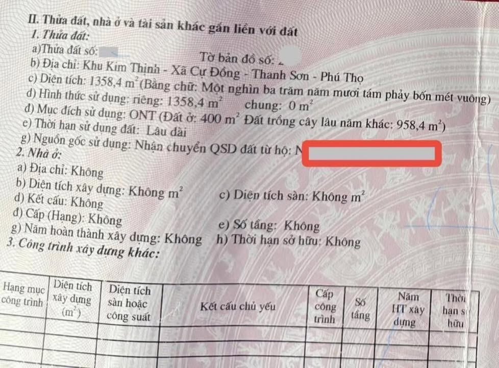 Đất chính chủ Cự Đồng 1358m² giá 2 tỷ - Đầu tư sinh lời ngay!