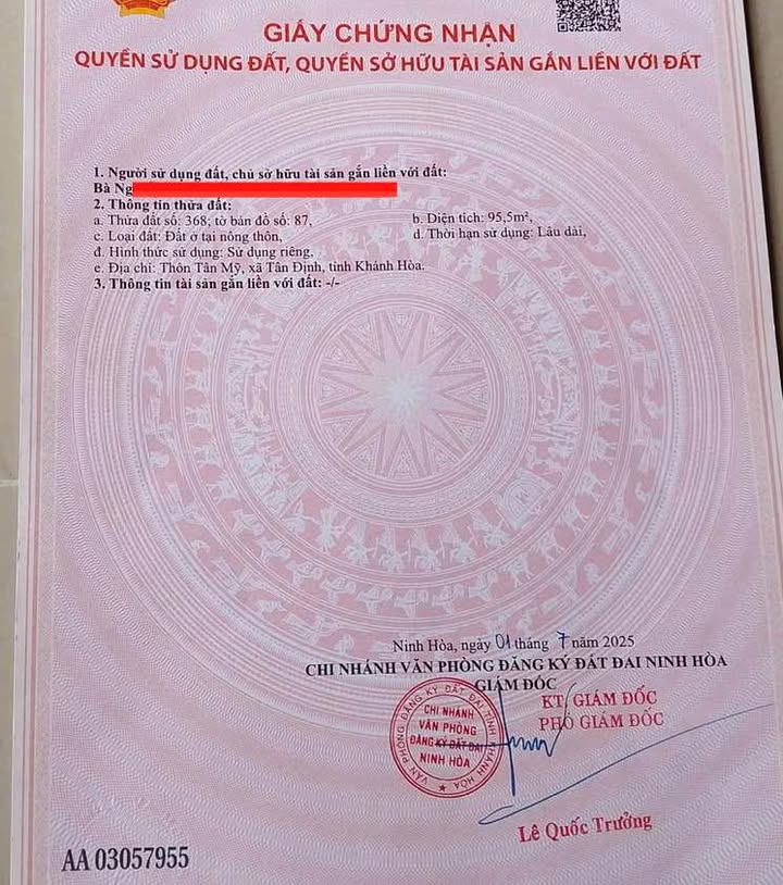 Đất nền Tân Định Ninh Hoà 95m² giá chỉ 3xx triệu - Đầu tư sinh lời hấp dẫn!