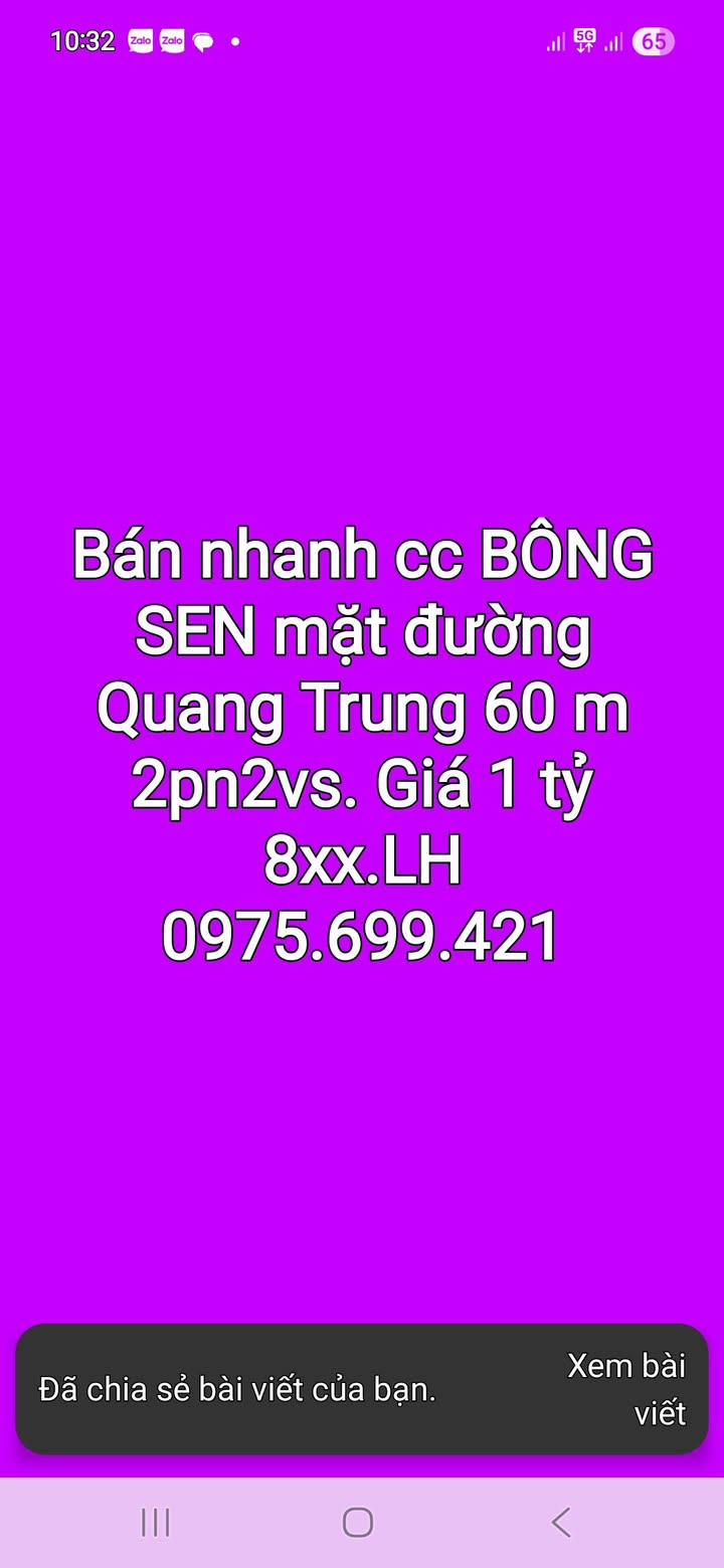 Căn hộ Bông Sen Vinh 60m² giá 1.8 tỷ - Mặt tiền đường Quang Trung!