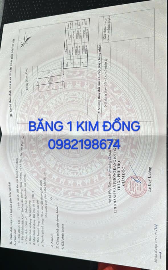 Đất nền đường Kim Đồng, phường Phú Thọ, 100m² - Giá 2 tỷ, vị trí đắc địa!