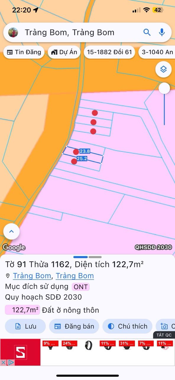 Đất thổ cư Sông Trầu Trảng Bom 115m² giá chỉ 900 triệu - Sổ hồng chính chủ!