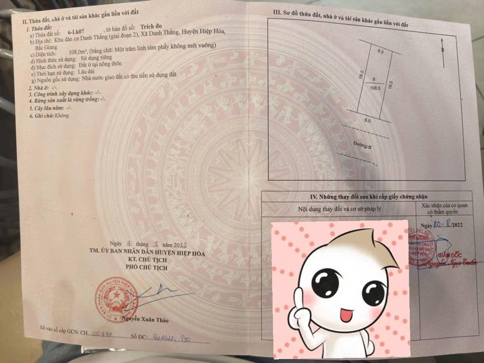 Đất nền KĐT Việt Pan, Hiệp Hòa, Bắc Giang 108m² - Giá chỉ 1.8 tỷ, sổ đỏ chính chủ!