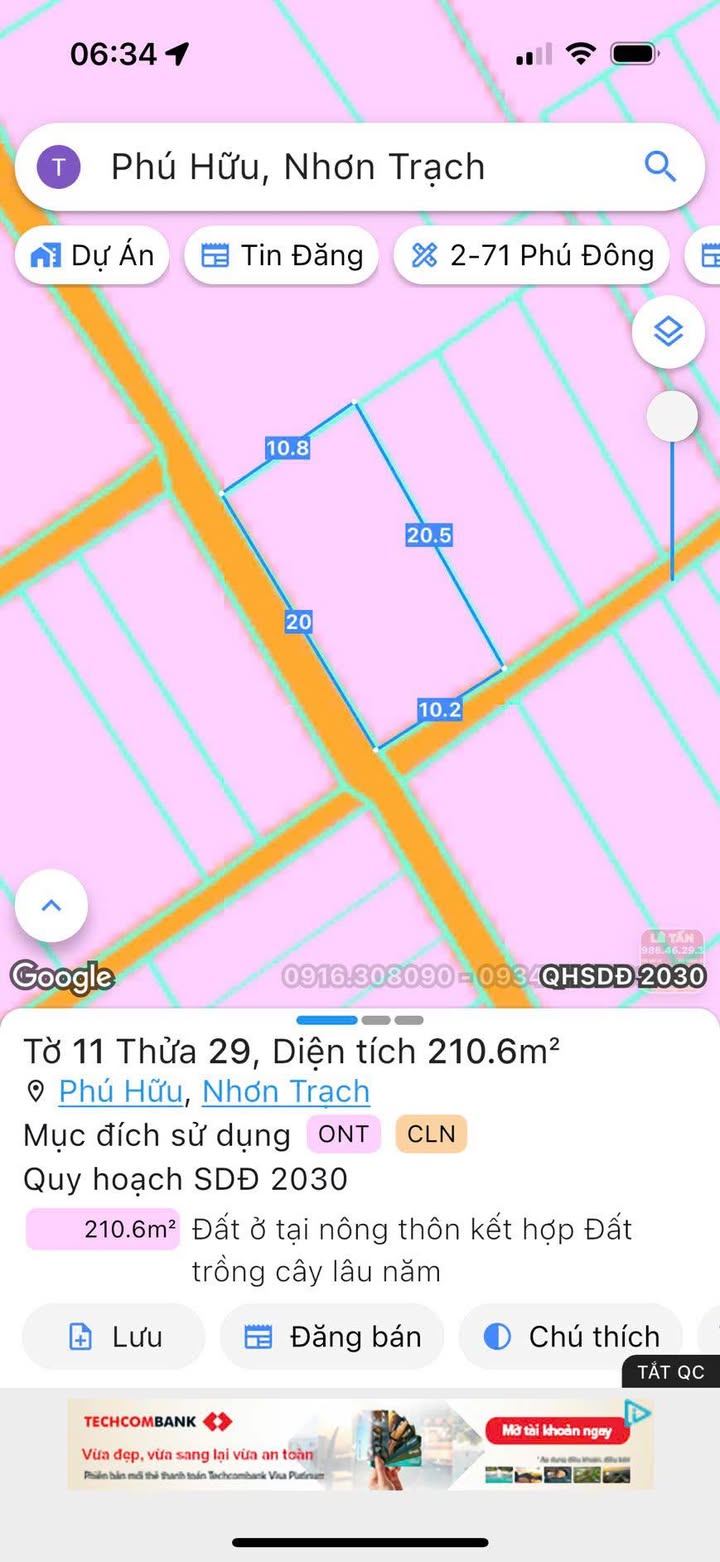 Đất nền Phú Hữu Nhơn Trạch 210m² giá 3.2 tỷ - Lô gốc 2 mặt tiền đường!