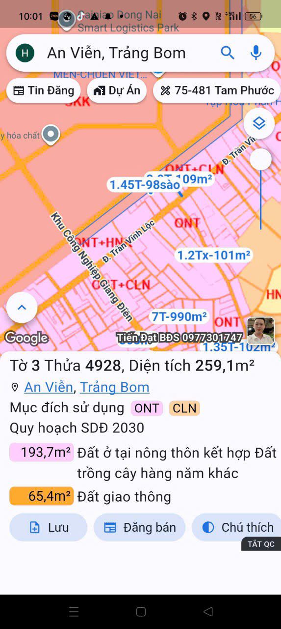 Đất mặt tiền Trần Vĩnh Lộc, An Viễn, Trảng Bom - Diện tích 258m² giá 3 tỷ, cơ hội đầu tư tuyệt vời!