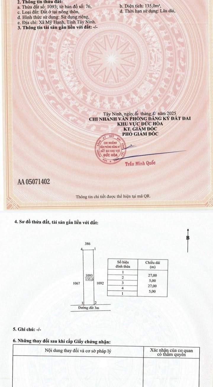 Đất nền thổ cư Mỹ Hạnh 135m² giá 700 triệu - Cơ hội đầu tư lý tưởng!