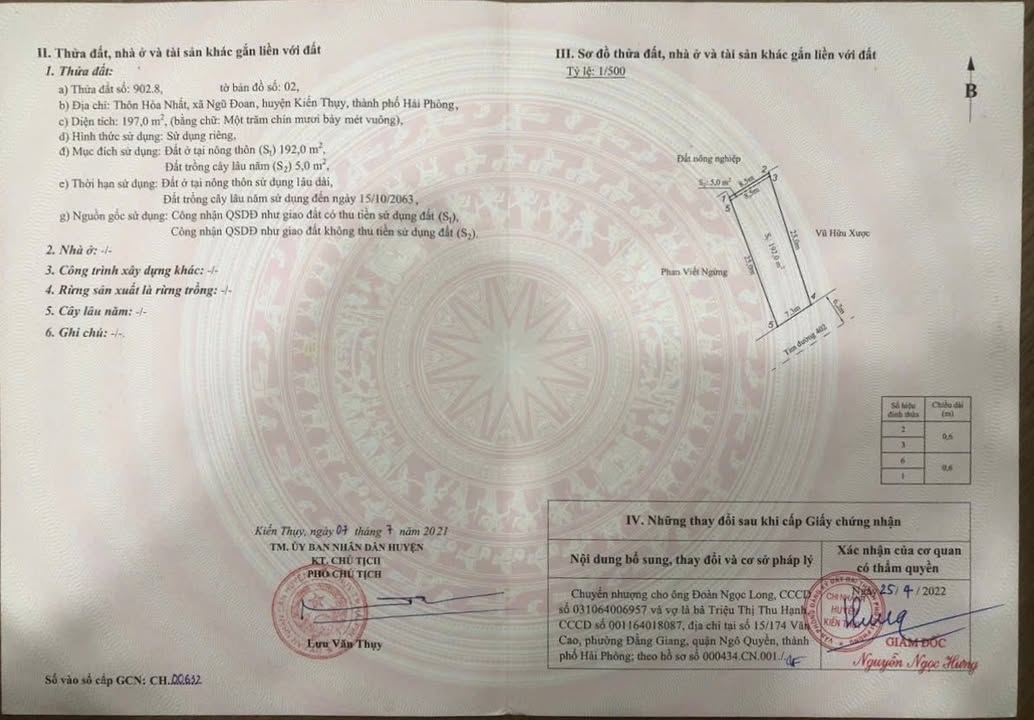 Bán lô đất Mặt đường 402, Ngũ Đoan, Kiến Thụy, Hải Phòng 197m² - Đầu tư sinh lời ngay!