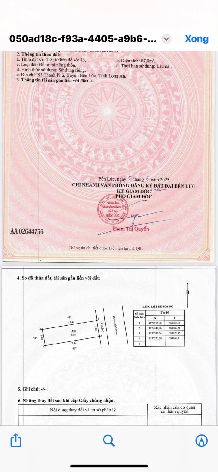Đất nền Bến Lức 87m² giá 2.5 tỷ - Pháp lý rõ ràng, giao dịch nhanh chóng!