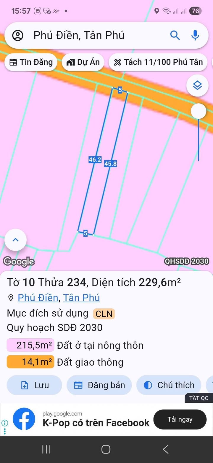 Đất nền Phú Hòa, Định Quán, Đồng Nai 225m² giá 460 triệu - Mặt tiền bê tông, dân cư đông đúc!