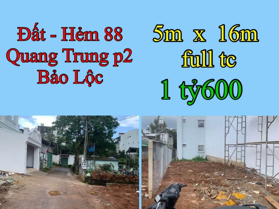 Đất nền 80m² giá 1.6 tỷ tại hẻm 88 Quang Trung, Bảo Lộc - Đường nhựa ô tô, khu đang phát triển!