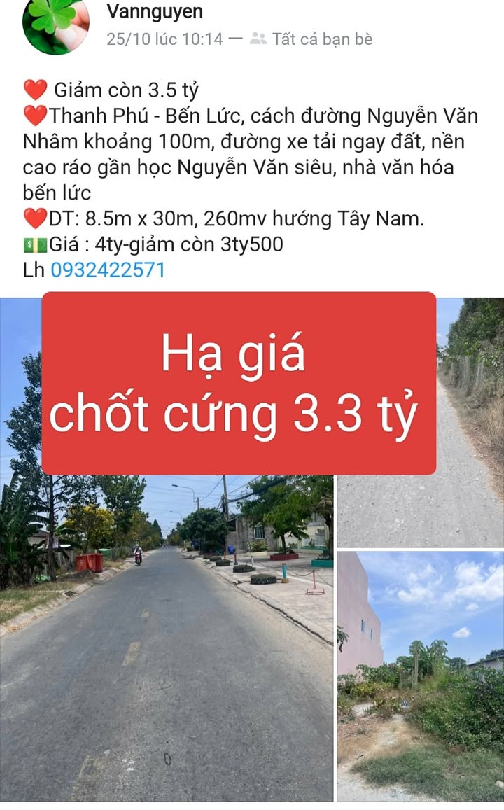 Bán gấp FrontHouse 420m² tại KDC Đường 10, Bến Lức - Giá chỉ 27 tỷ thương lượng!