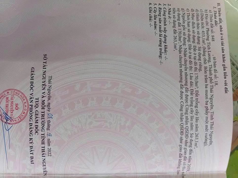 Đất nền Tích Lương Thái Nguyên 433m² giá 2.599 tỷ - Cơ hội đầu tư hấp dẫn!