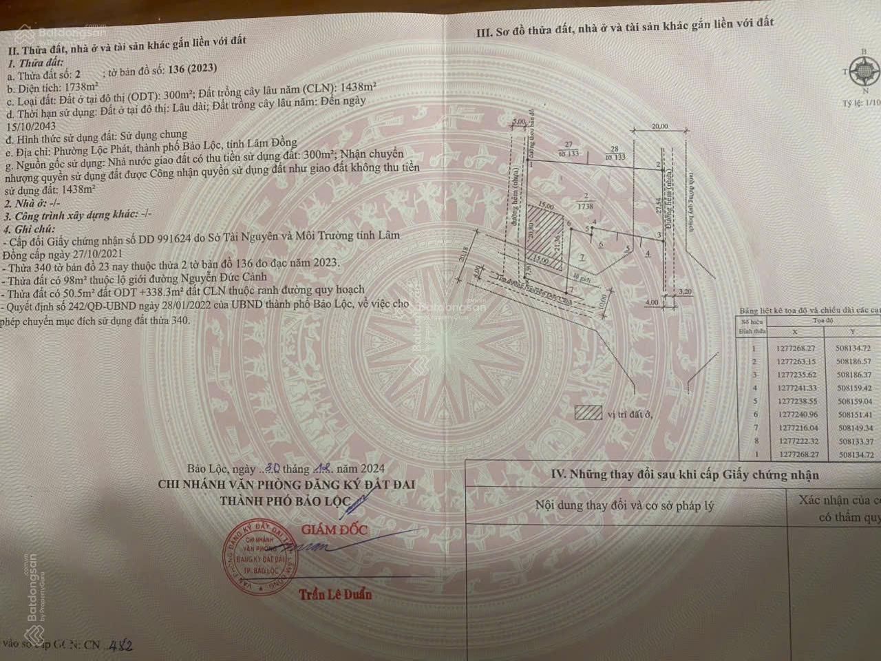 Bán đất 3 mặt tiền phường Lộc Phát, TP Bảo Lộc 1738m² - Xây dựng tự do, sổ hồng sẵn!