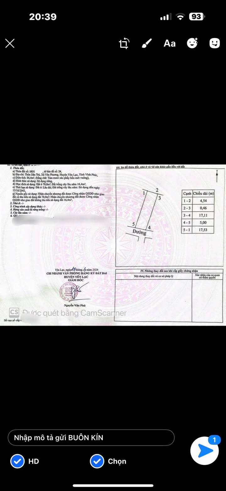 Đất thổ cư Yên Phương, Yên Lạc 86.4m² - Ô tô vào tận nơi!