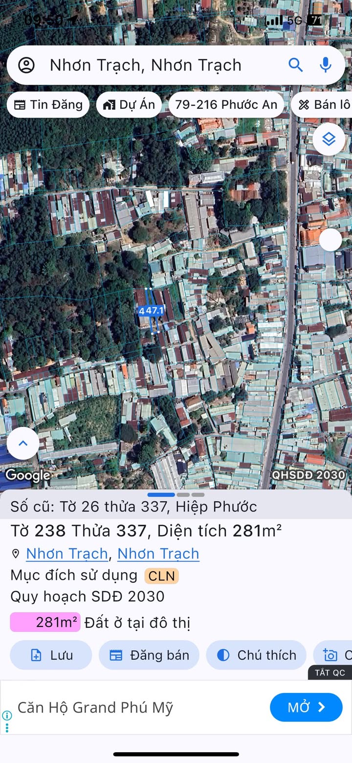 Đất thổ cư Nhơn Trạch 281m² giá 1 tỷ - Cơ hội đầu tư hấp dẫn!