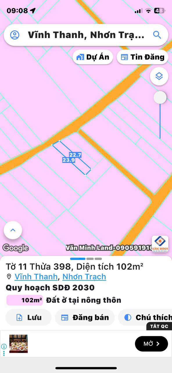 Đất nền Vĩnh Thanh Nhơn Trạch 103m² giá thỏa thuận - Sổ Hồng riêng, đường bê tông 6m