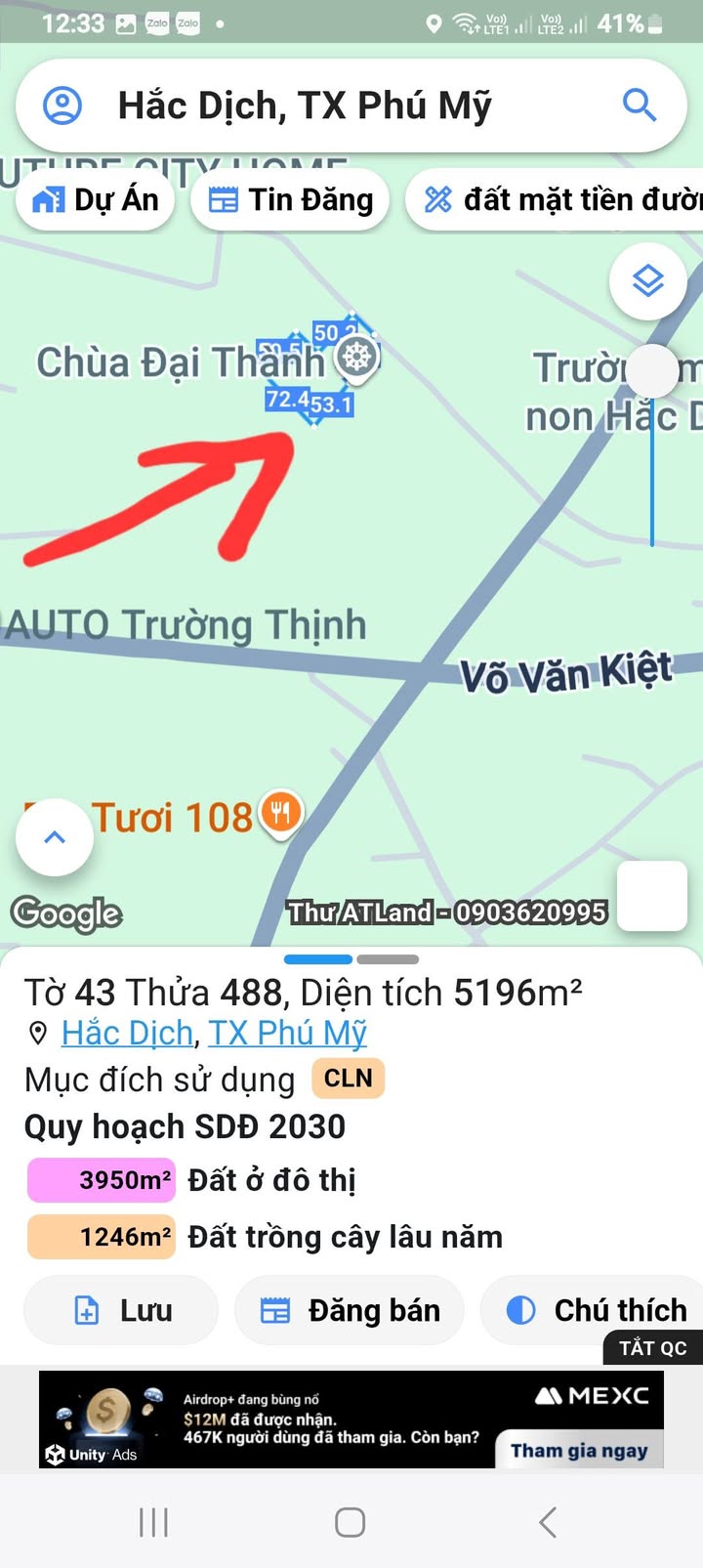 Đất nền Tóc Tiên, Phú Mỹ 5200m² giá 5.2 tỷ - Đầu tư lý tưởng cho nghỉ dưỡng!