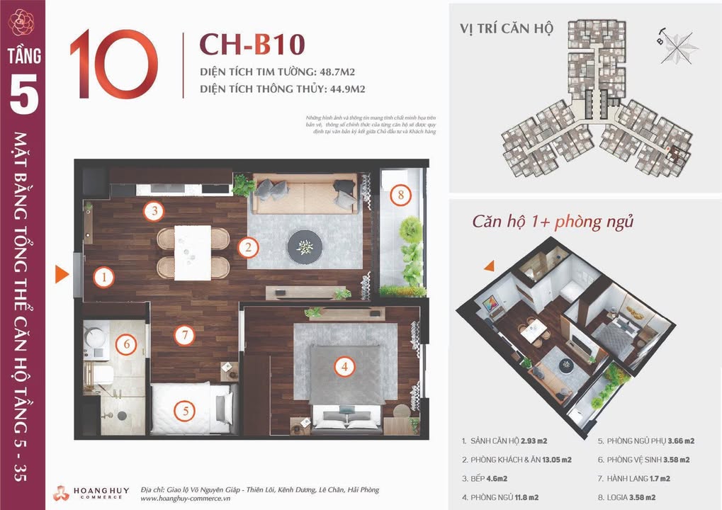 Căn hộ 1,5PN Hoàng Huy Commerce 44.9m² giá 2.15 tỷ - Thiết kế tối ưu, tiện ích 5 sao!