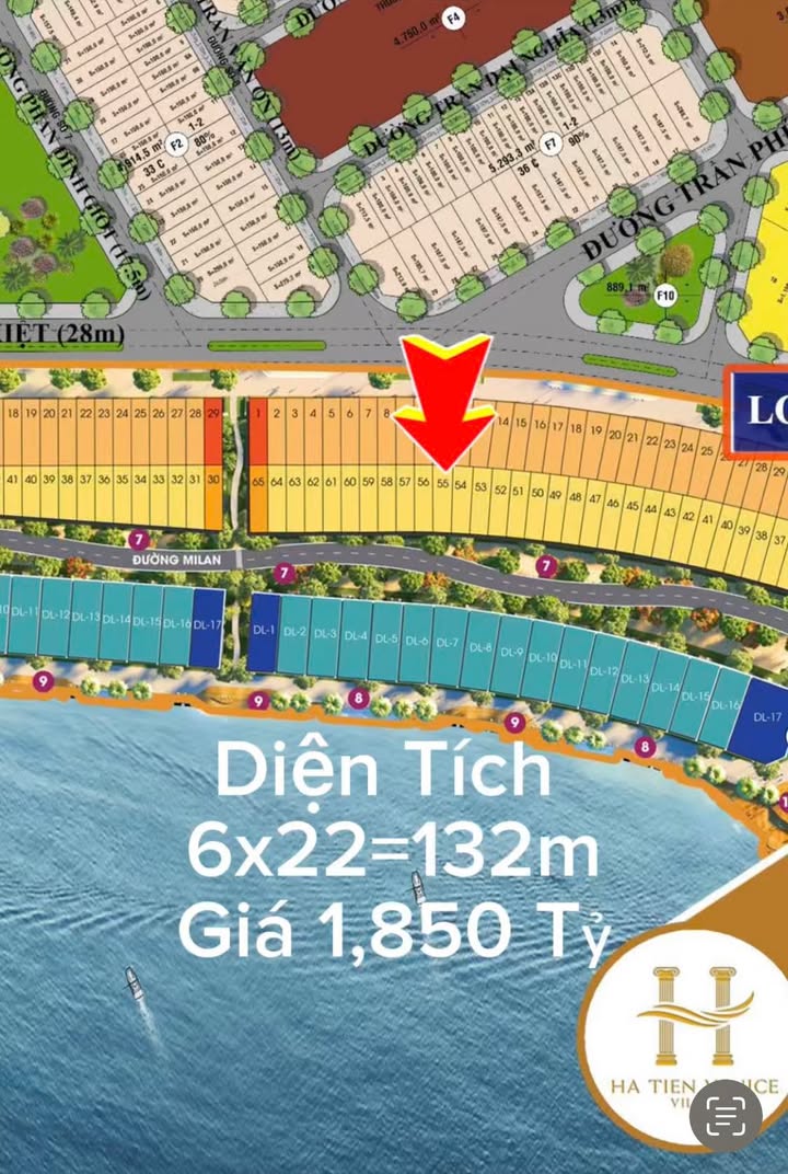 Đất nền The Venice Villas Hà Tiên 132m² giá 1.85 tỷ - Mặt tiền biển tuyệt đẹp!