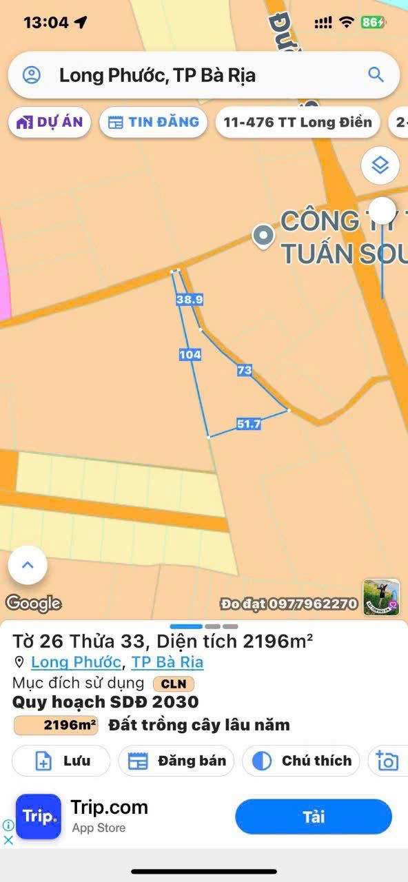 Đất nền 2195m² tại Phường Long Phước, Bà Rịa - Giá 3.293 tỷ - Cơ hội đầu tư hiếm có!