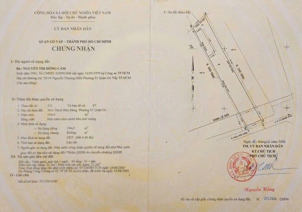 Đất nền Thích Bửu Đăng, Gò Vấp 194m² giá 18 tỷ - Sổ hồng riêng, chính chủ!