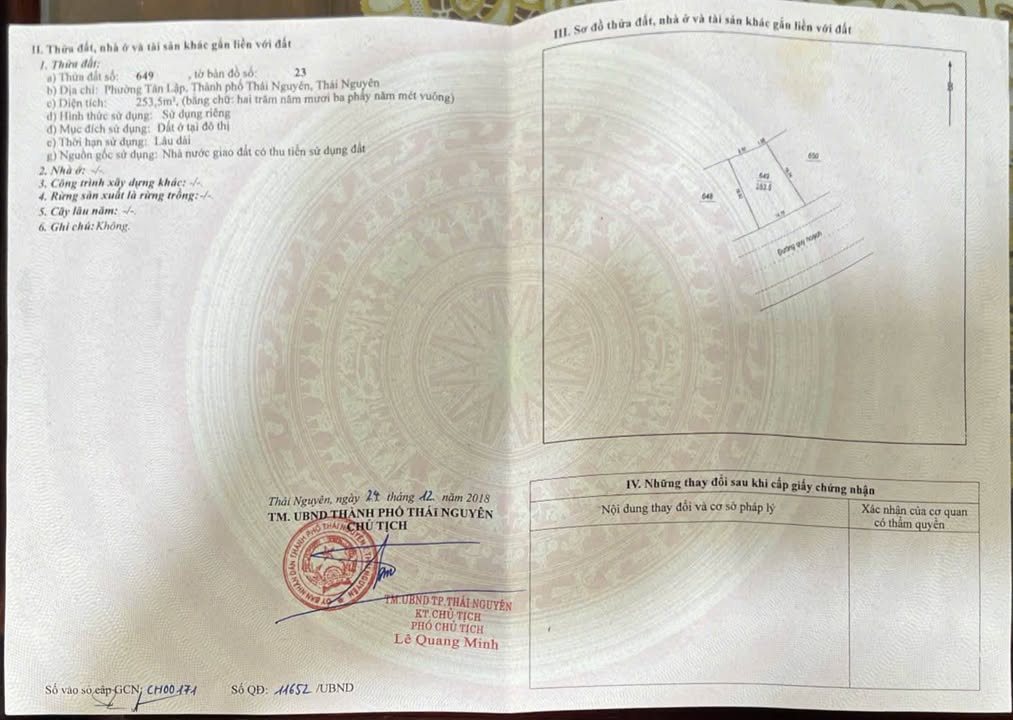 Đất thổ cư Tân Lập Thái Nguyên 253m² - Mặt đường 19,5m, thuận tiện kinh doanh