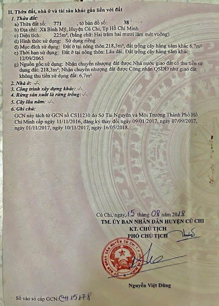 Đất nền sổ riêng tại Bình Mỹ, Củ Chi 225m² giá 2.85 tỷ - Cơ hội đầu tư sinh lời!