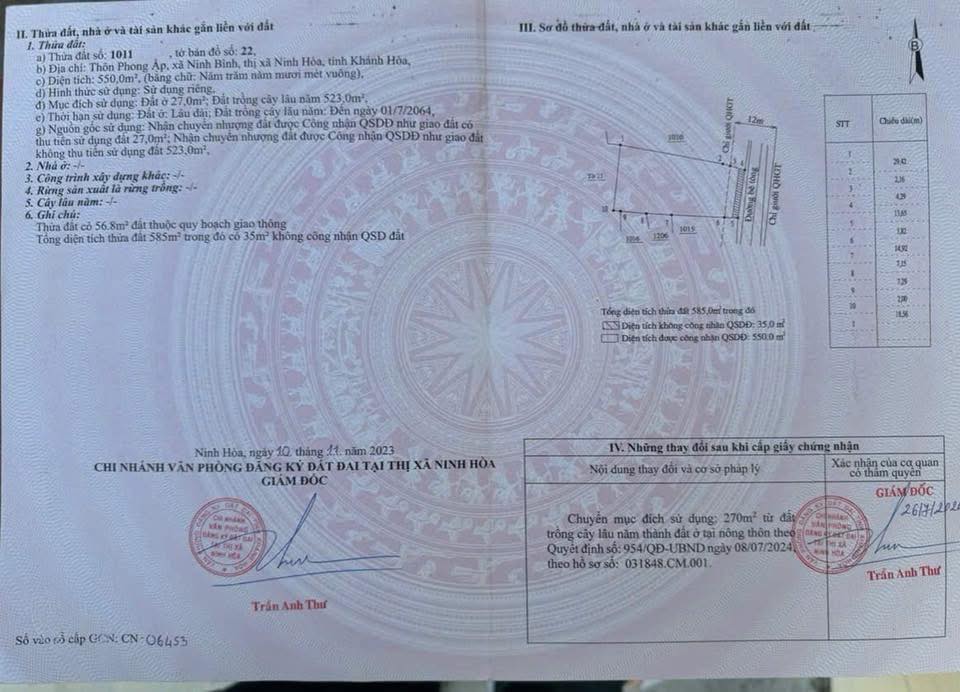 Đất Nền Ninh Bình, Ninh Hòa 550m² giá 2.55 tỷ - Sổ đỏ chính chủ