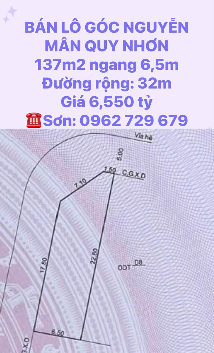 Đất nền lô góc Nguyễn Mân Quy Nhơn 137m² giá 6.55 tỷ - Cơ hội đầu tư tuyệt vời!