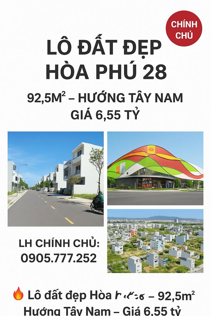 Đất nền Hòa Phú 28, Hòa Minh, Liên Chiểu 92.5m² giá 6.55 tỷ - Cơ hội đầu tư hấp dẫn!