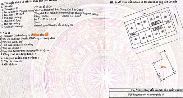 Chung cư 15B Quang Minh Bắc Giang 53.3m² giá 1 tỷ - Tầng cao, hướng Đông Nam