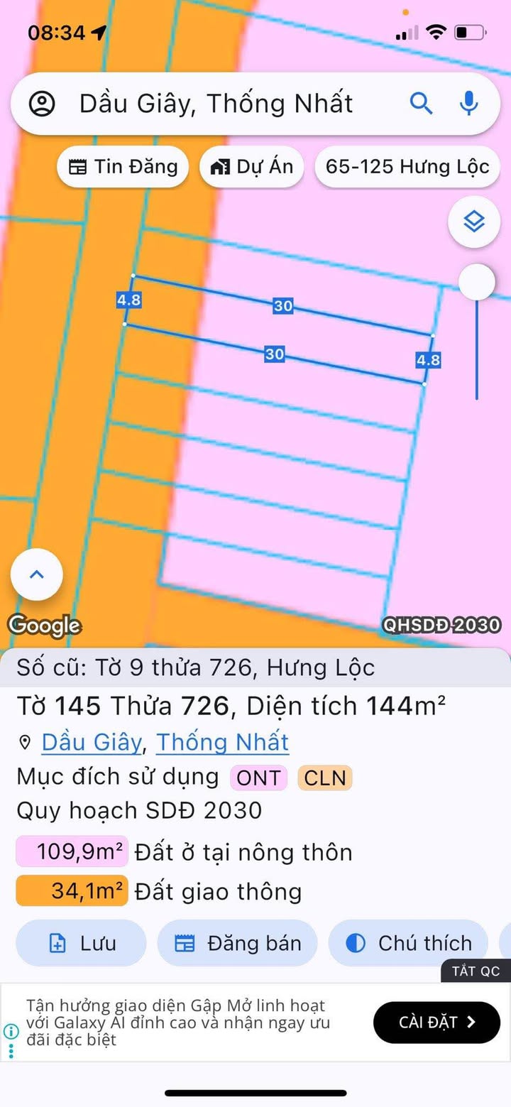 Đất thổ cư Hưng Lộc 144m² giá 800 triệu - Sổ đỏ chính chủ