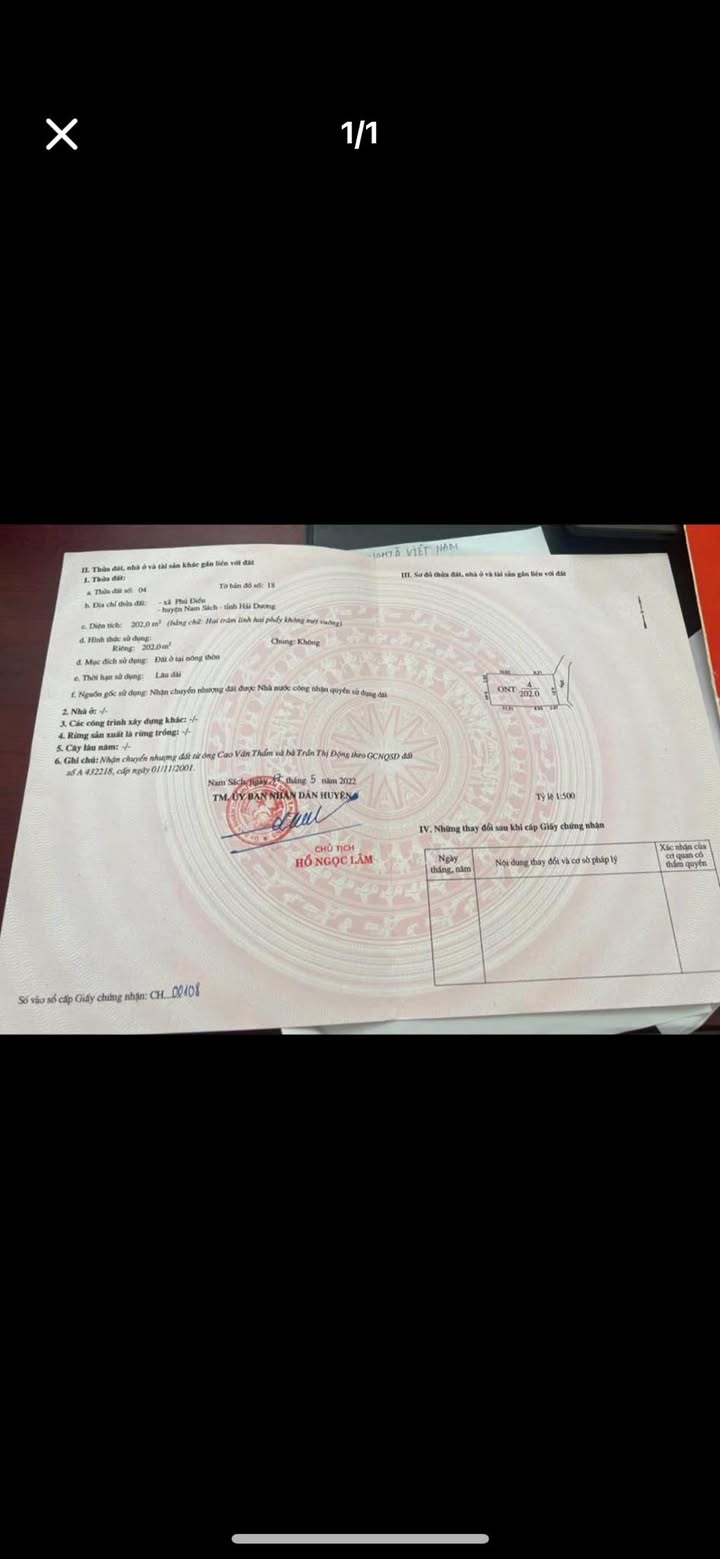 Đất nền An Phú - Nam Sách 202m² giá 1 tỷ - Đầu tư sinh lời ngay!