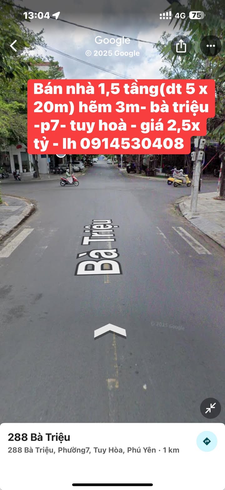 Nhà phố 1,5 tầng Bà Triệu, Tuy Hòa 100m² giá 2.5 tỷ - Vị trí đắc địa, hẻm 3m