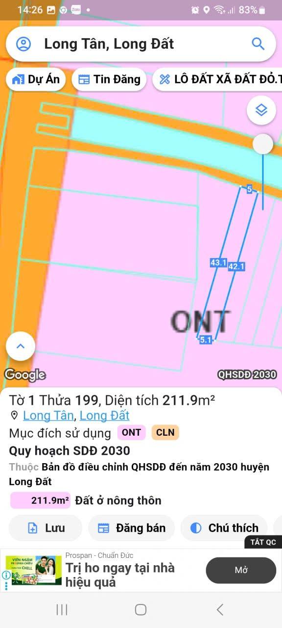 Đất Long Tân, Đất Đỏ, Bà Rịa - Vũng Tàu 210m² giá 600 triệu - Đầu tư sinh lời ngay!