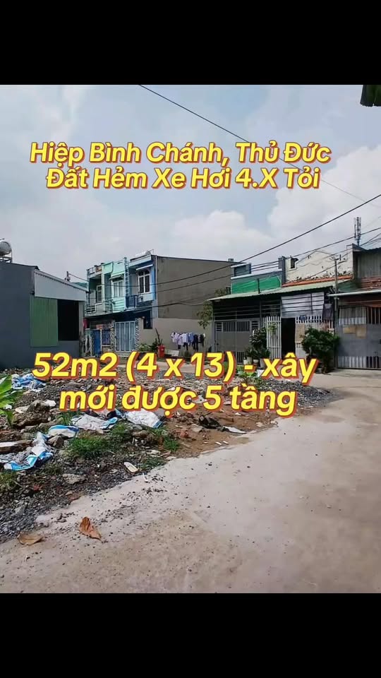 Lô đất Hiệp Bình Chánh 52m² giá 4 tỷ - Đầu tư sinh lời ngay!