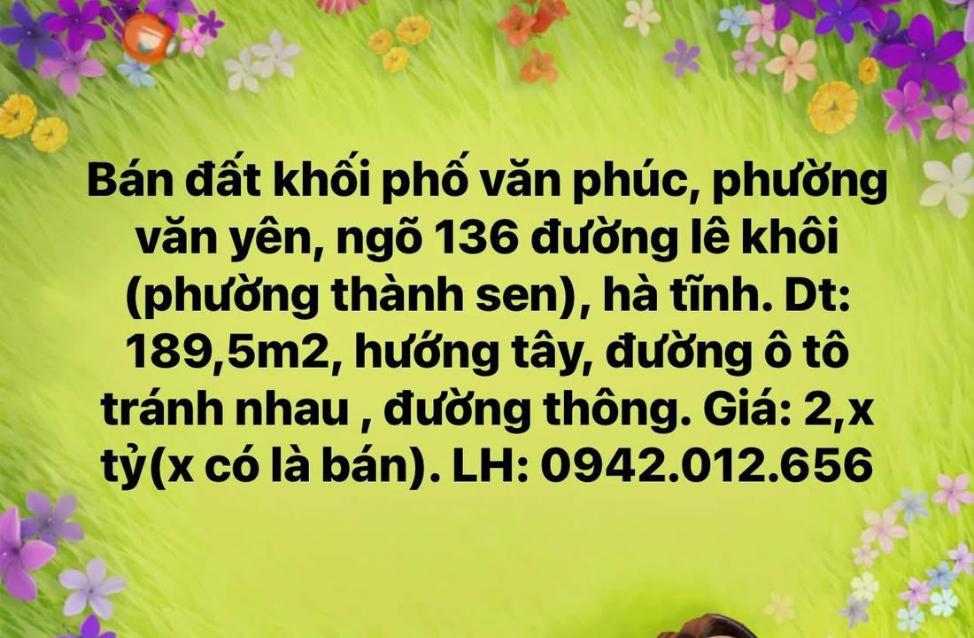 Đất chính chủ bán tại Ngõ 136 Đường Lê Khôi, Phường Văn Yên, 189.5m² - Đường ô tô tránh nhau!