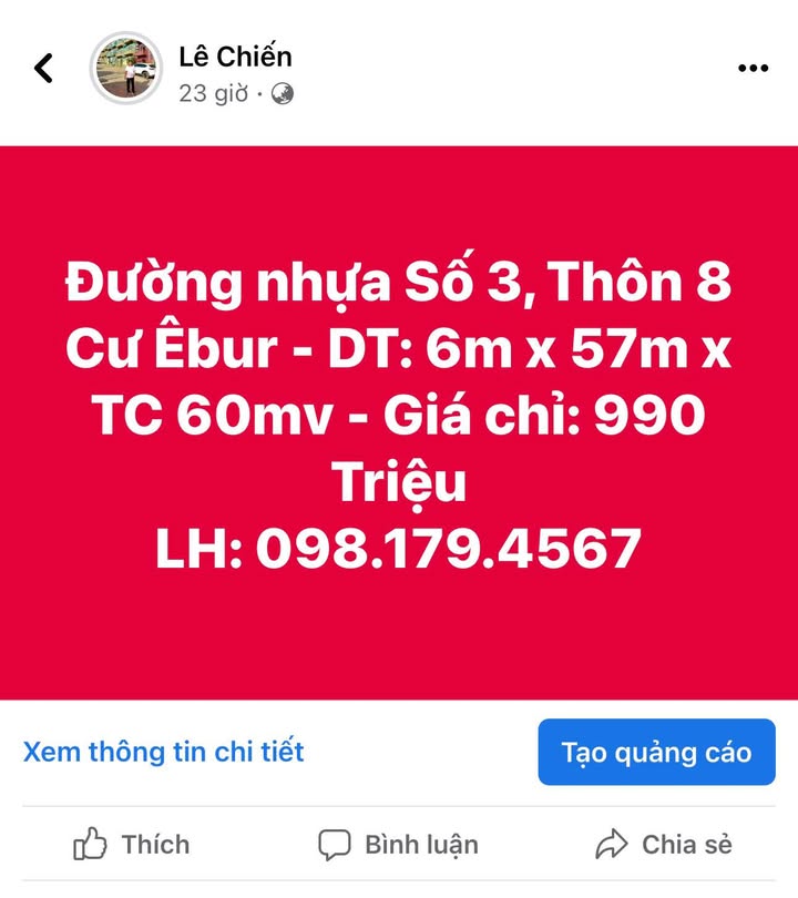 Đất nền Cư Êbur 342m² giá chỉ 990 triệu - Cơ hội đầu tư hấp dẫn!