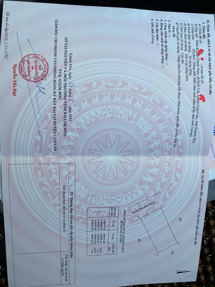 Đất nền Suối Cát, Cam Lâm 105,8m² giá 1,17 tỷ - Sổ hồng chính chủ, bao thuế phí!