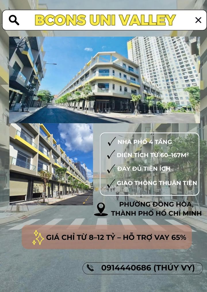 Shophouse Bcons Uni Valley Thủ Đức 167m² giá 8-12 tỷ - Đầu tư sinh lời bền vững!