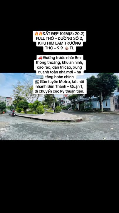 Đất thổ cư 101m² đường Số 2 Khu Him Lam Trường Thọ - Giá 9.9 tỷ, vị trí đắc địa!